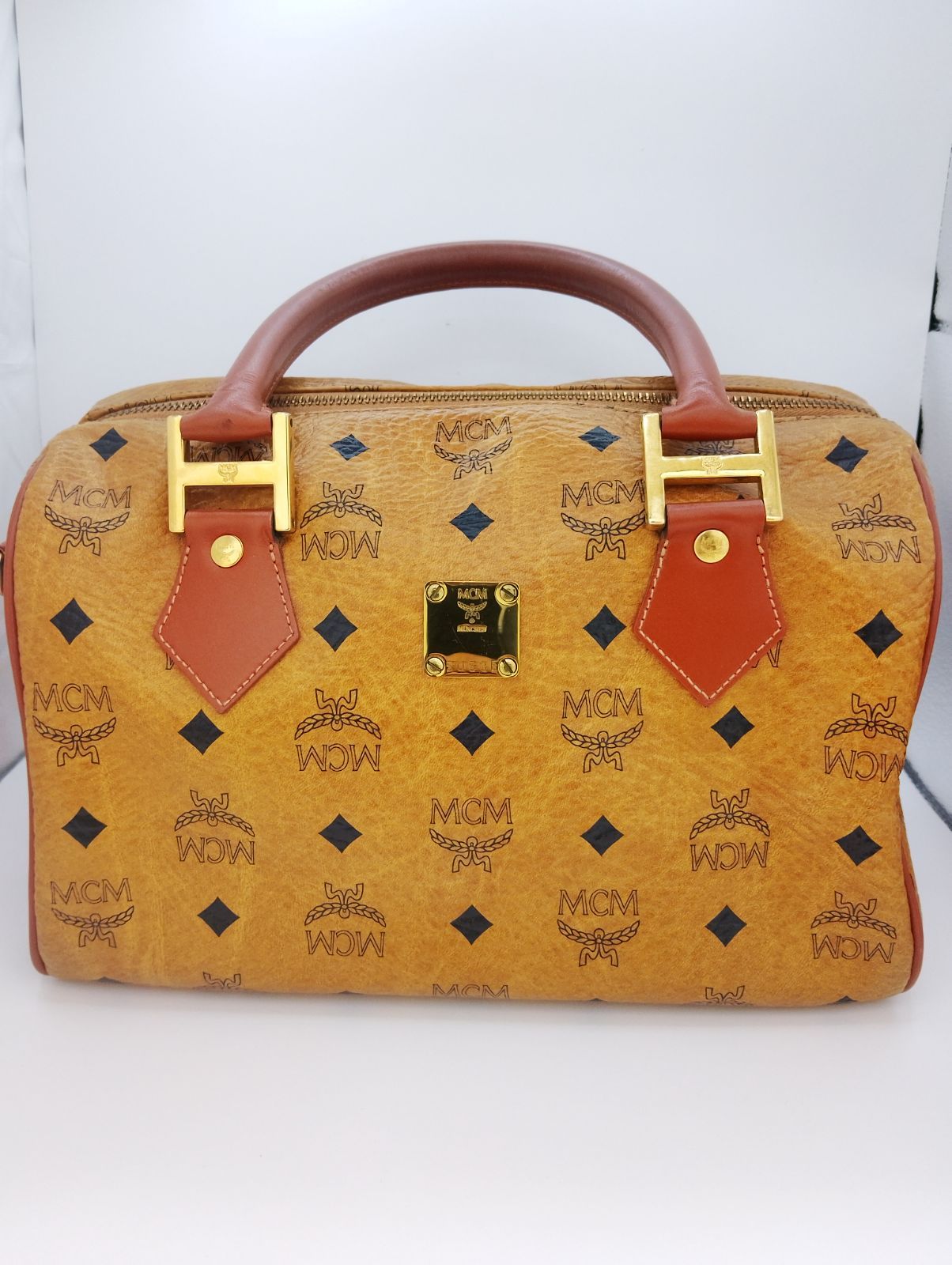 MCM モノグラム ロゴプリント ハンドバッグ ボストンバッグ