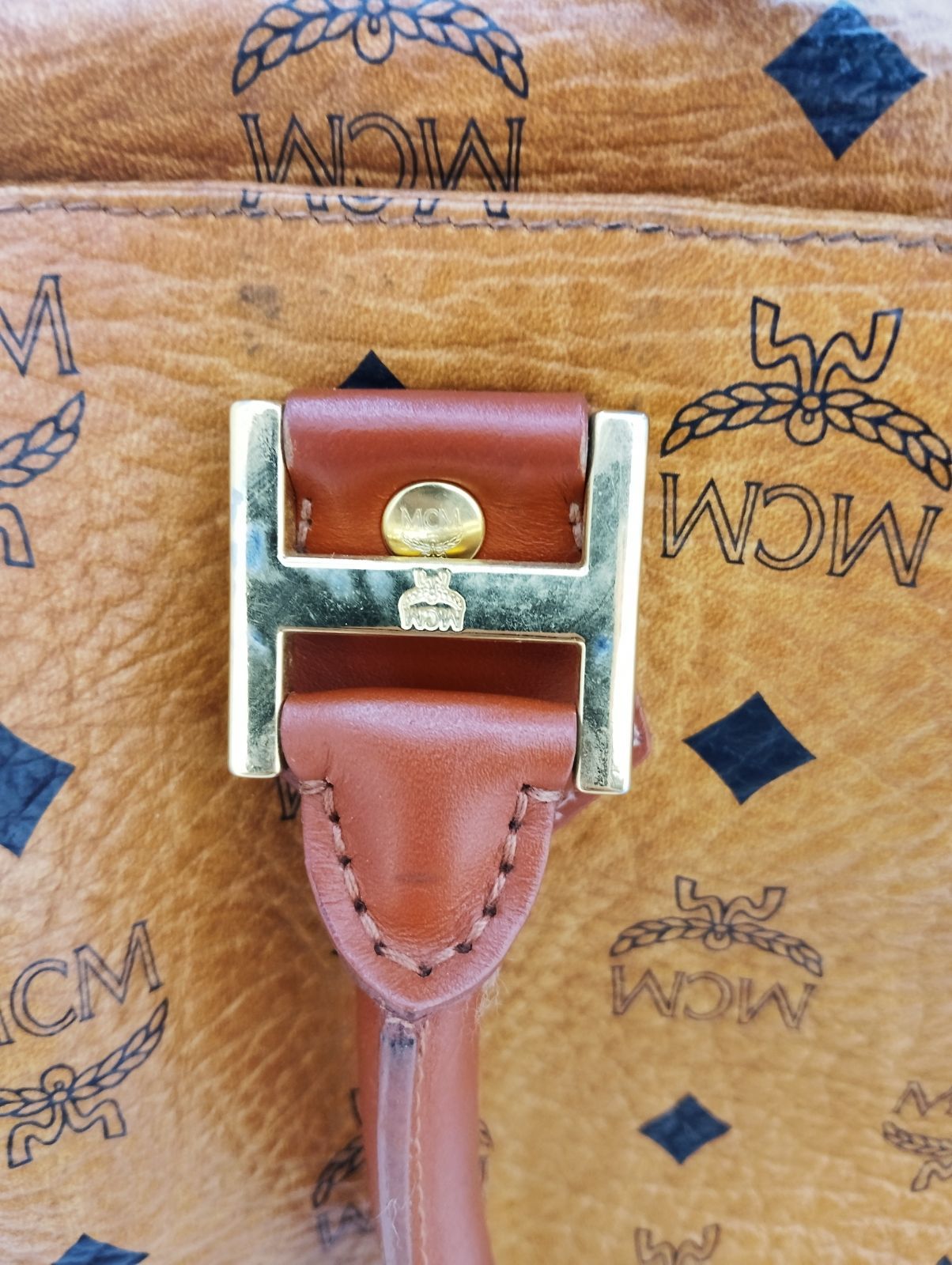 MCM モノグラム ロゴプリント ハンドバッグ ボストンバッグ