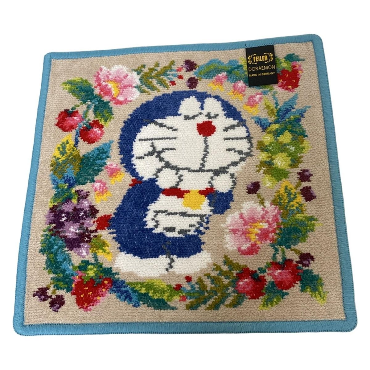FEILER フェイラー 小物 ベージュ ブルーグリーン マルチ ハンドタオル ドラえもんフルーツ 未来デパート DORAEMONコラボ
