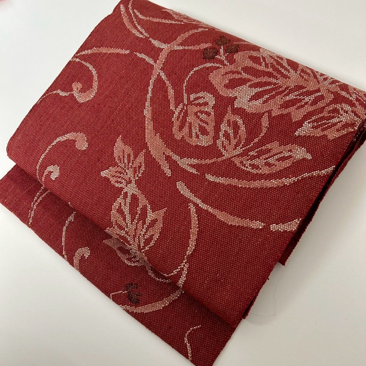 名古屋帯 真綿紬 正絹 織柄の花草文 八寸 MA-1800 - メルカリ