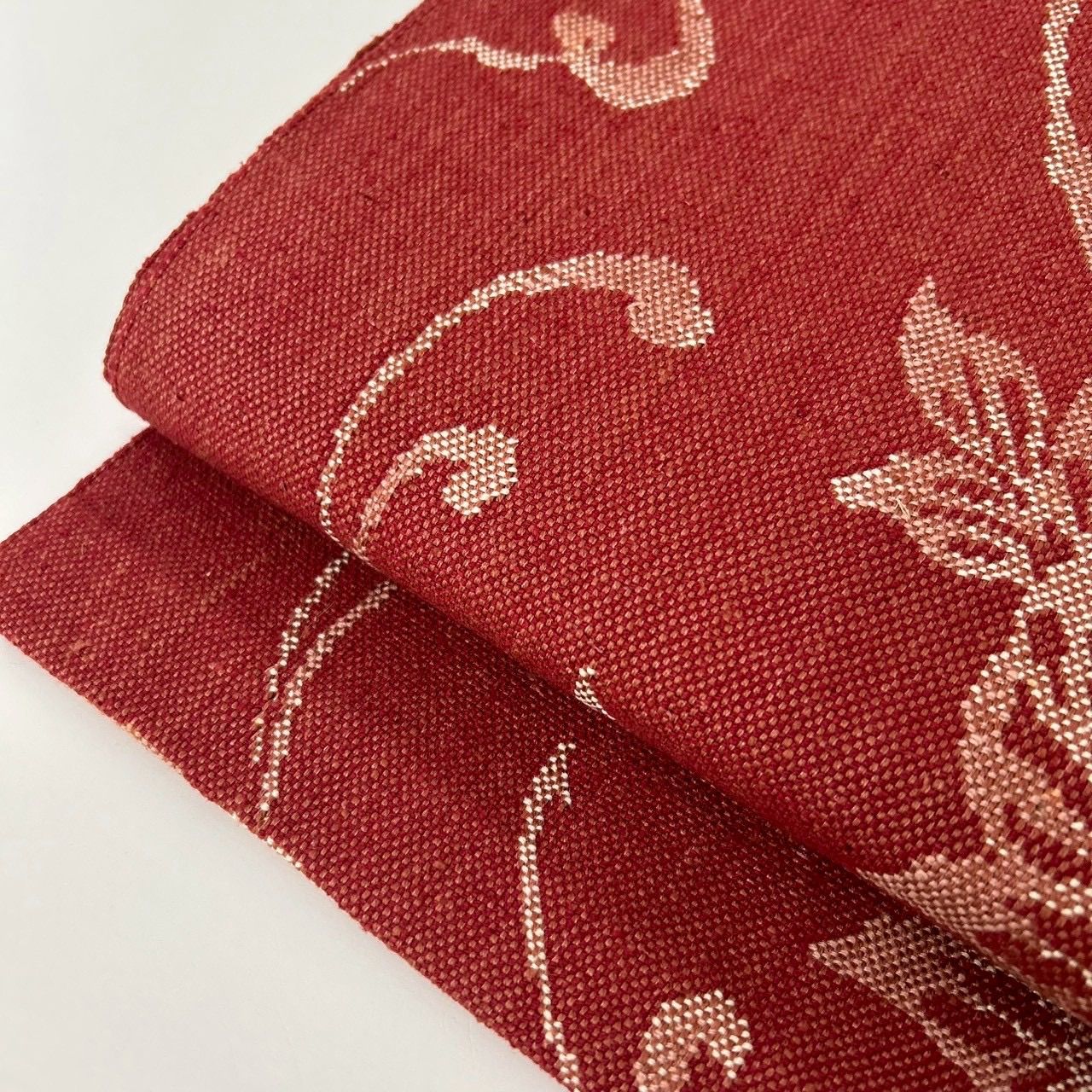 名古屋帯 真綿紬 正絹 織柄の花草文 八寸 MA-1800 - メルカリ