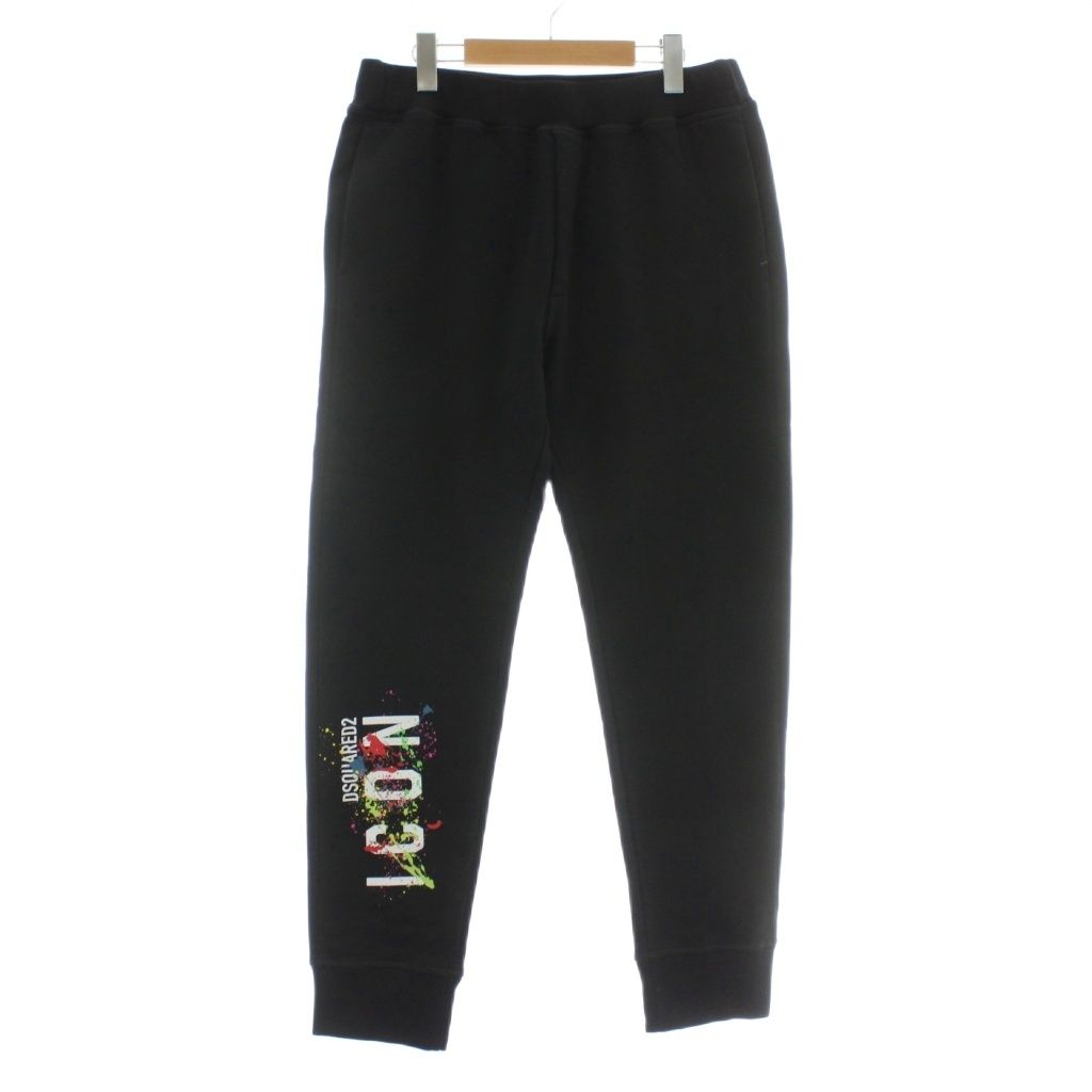 ディースクエアード 22 AW V-ICON JOGGERS スウェットパンツ ジョガーパンツ 裏起毛 イージー ペイントロゴ プリント L 黒 ブラック S 25516 XZ GY 19