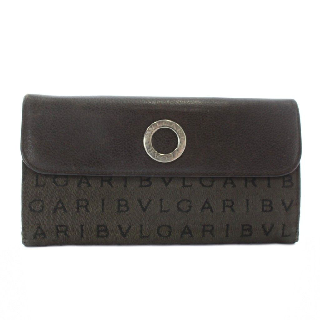 ブルガリ BVLGARI 長財布 三つ折り レザー キャンバス Wホック ロゴ