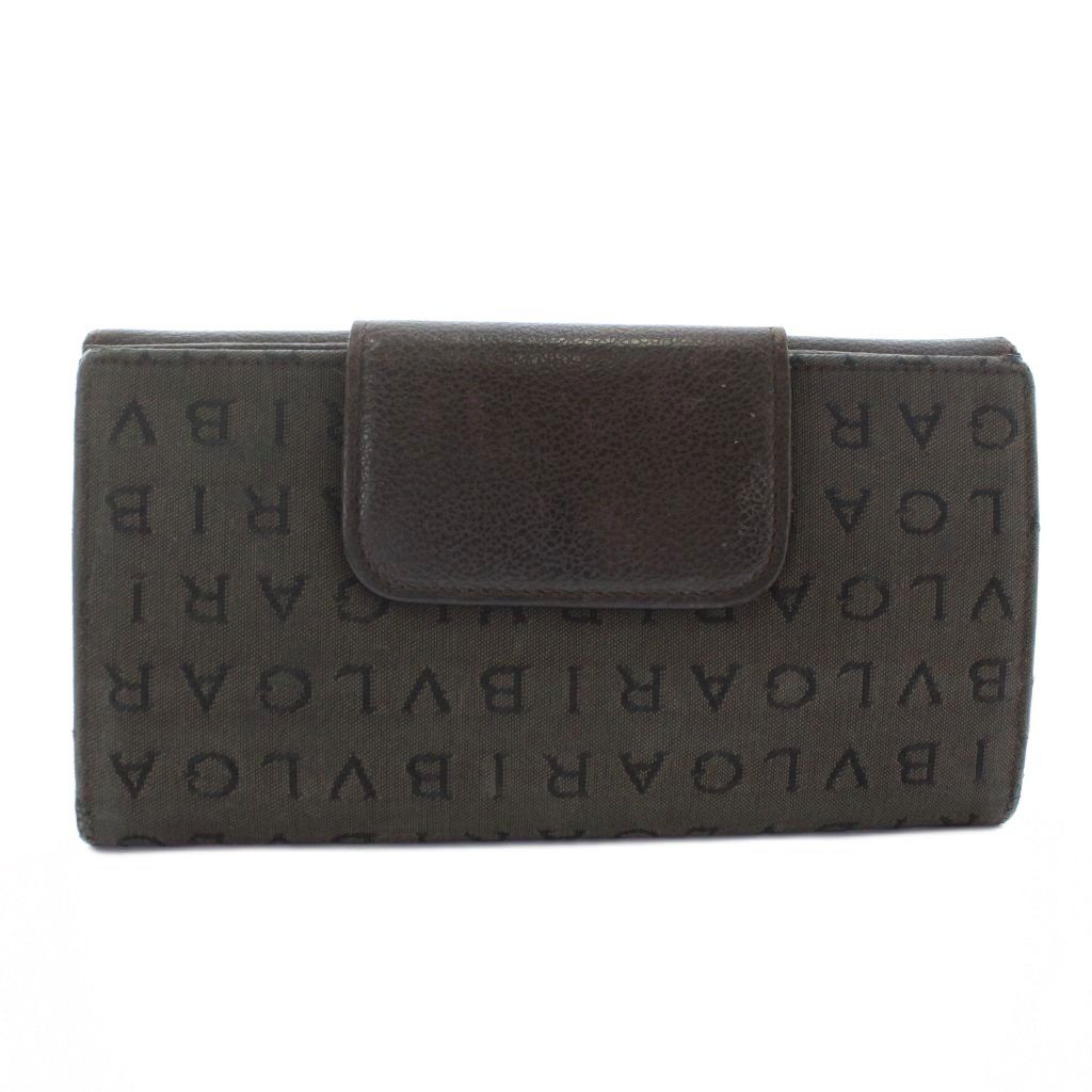ブルガリ BVLGARI 長財布 三つ折り レザー キャンバス Wホック ロゴ