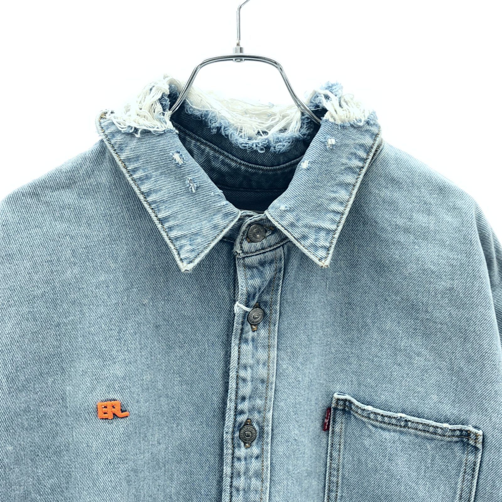 イーアールエル ERL 長袖シャツ × Levi's ダメージ加工 デニム シャツ