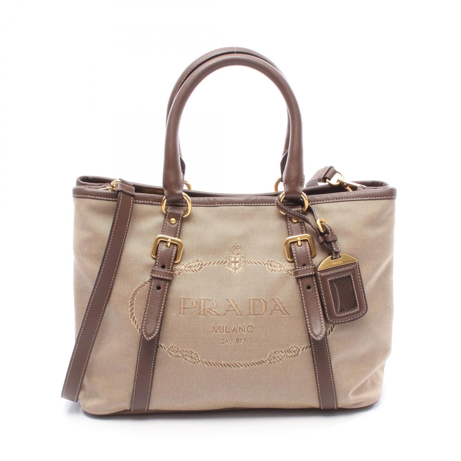 プラダ PRADA ハンドバッグ LOGO JACQUARD ロゴジャガード ベージュ