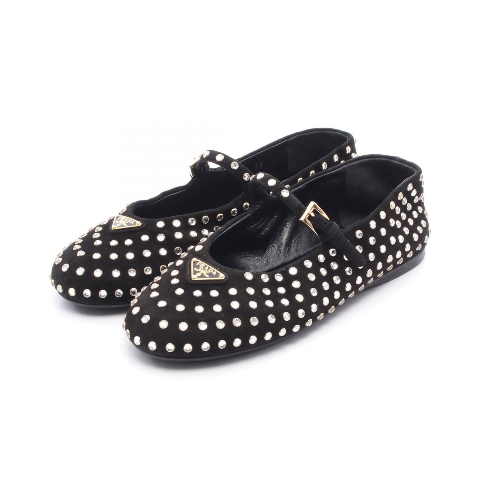プラダ PRADA パンプス ブラック スウェード クリスタル付 スエード
