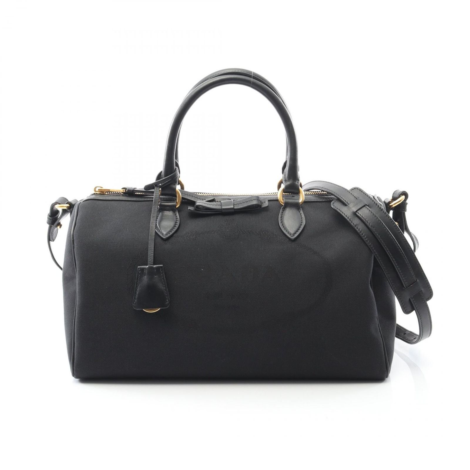 プラダ ロゴジャガード ボストンバッグ ハンドバッグ キャンバス レザー 南京錠 プラダ PRADA ハンドバッグ LOGO JACQUARD ロゴジャガード ブラック