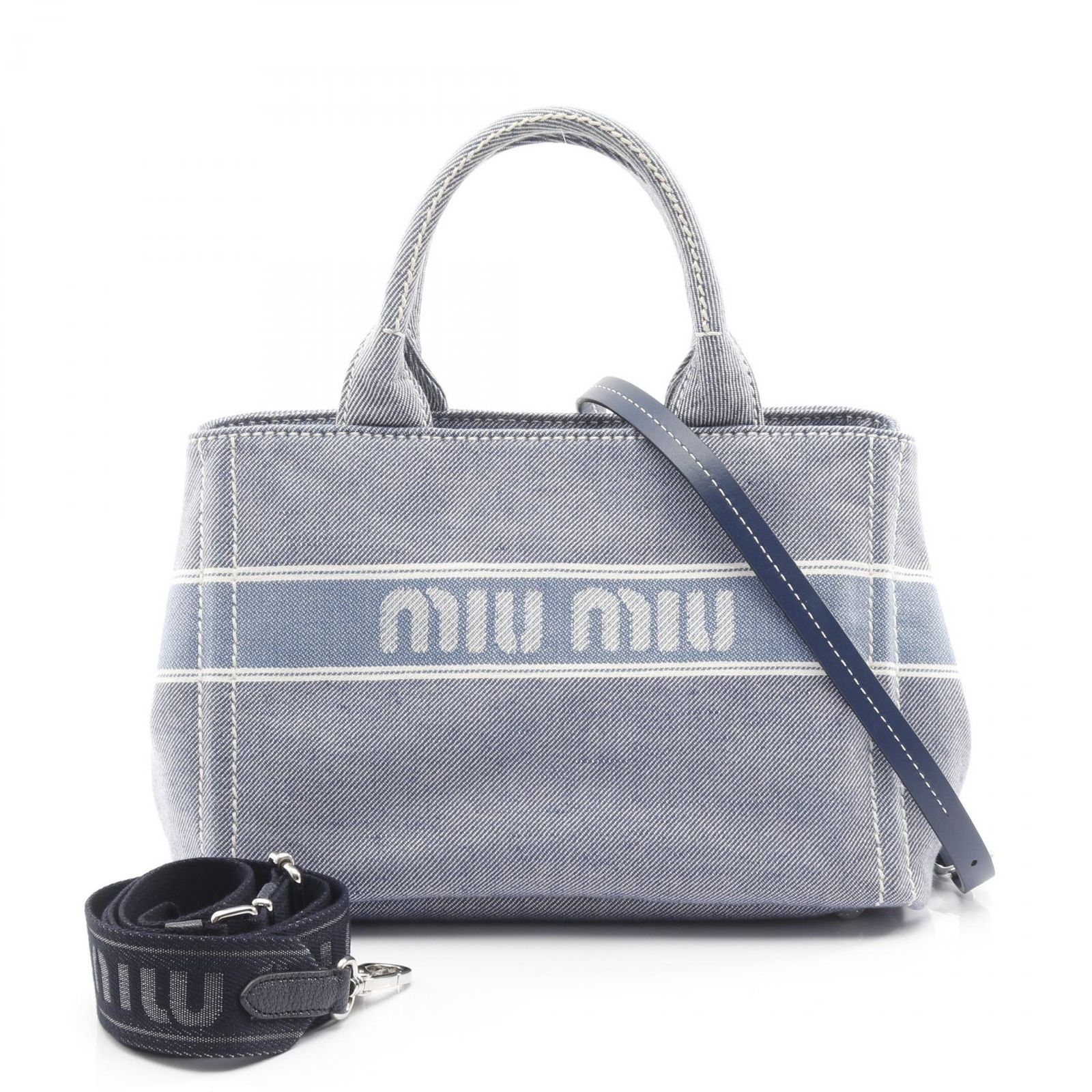 ミュウ ミュウ Miu Miu トートバッグ DENIM LOGO 5BA219 デニムブルー