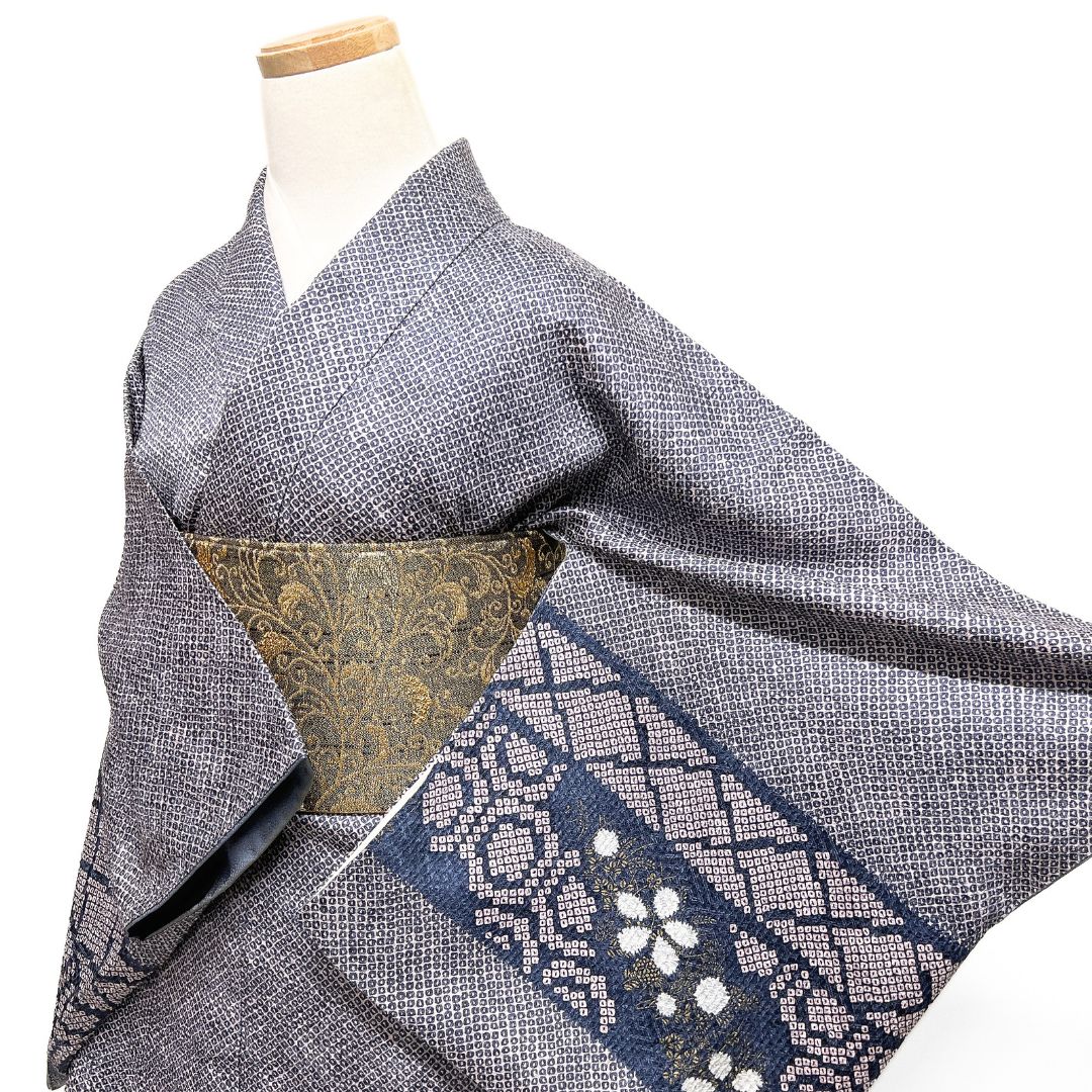 付け下げ 辻ヶ花 エンボス加工 青海波 亀甲 七宝 着物 121 b d ms