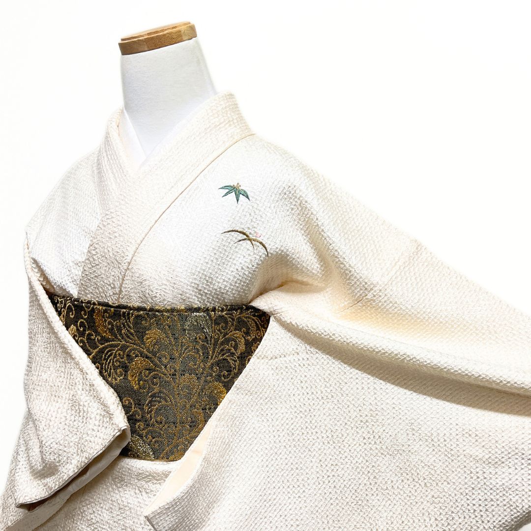 付け下げ 刺繍 金糸 総絞り 花模様 着物 121 b d ms