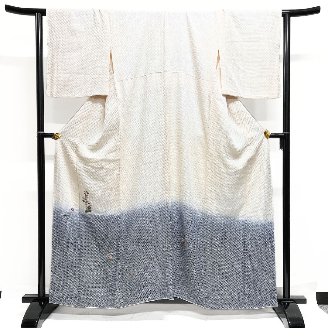 付け下げ 刺繍 金糸 総絞り 花模様 着物 121 b d ms