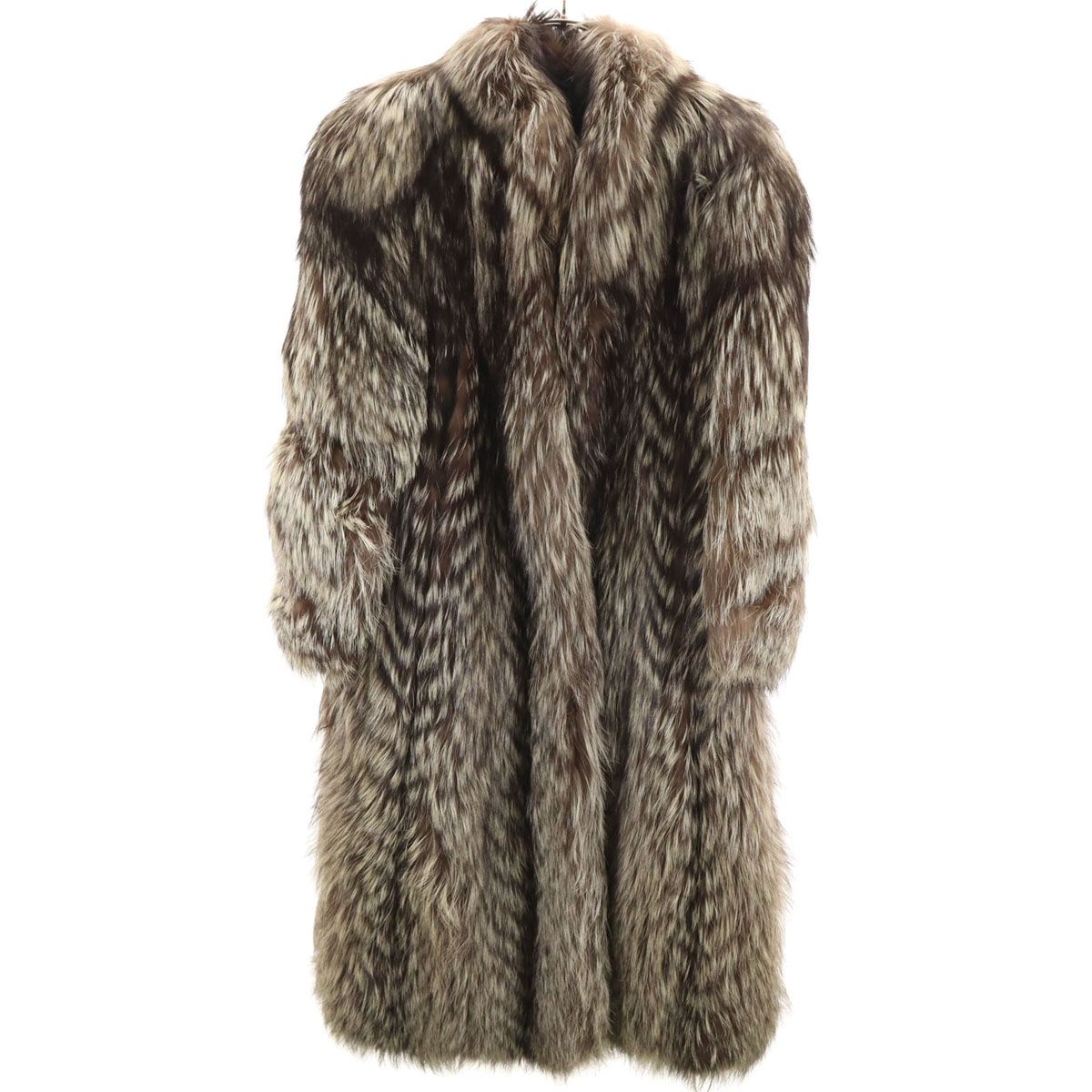 美品 EMBA エンバ シルバーフォックス 毛皮コート 11 ブラウン レディース 古着