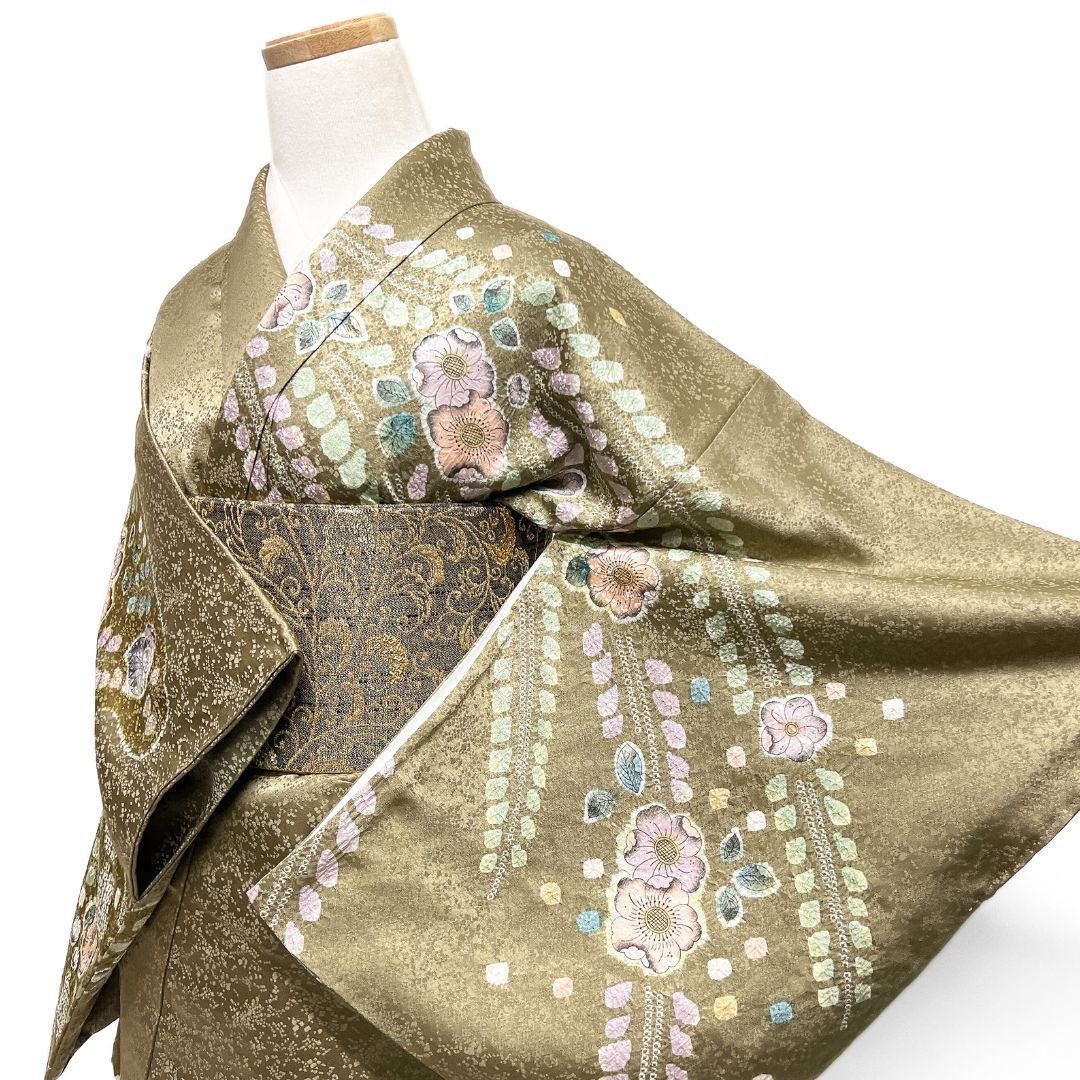 訪問着 辻ヶ花 絞り 藤 流水 青海波 着物 121 b d ms