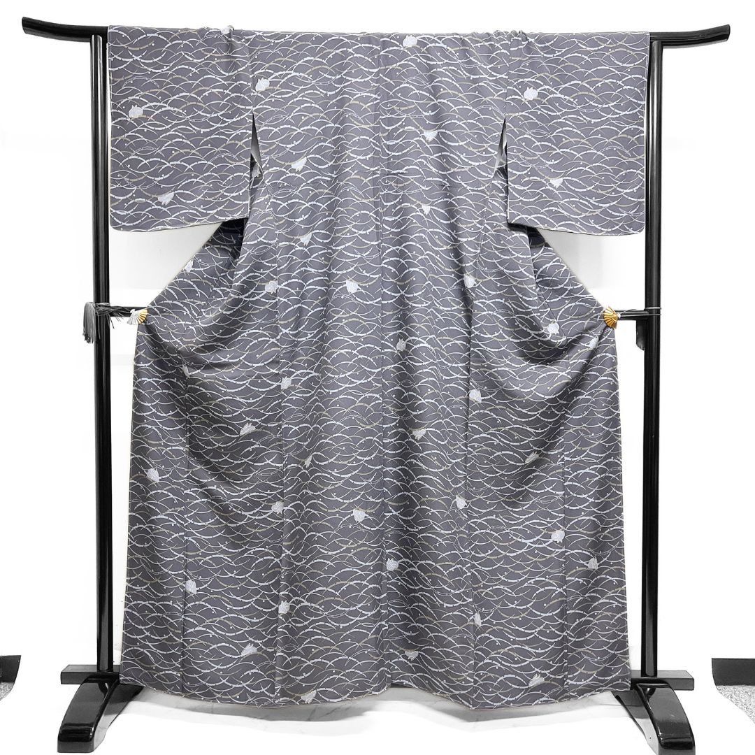 未着用 小紋 雪兎 露草 芝草 うさぎ 着物 121 b d ms