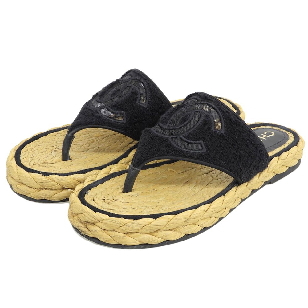 CHANEL シャネル ココマーク ファブリック サンダル レディース ブラック 37 C 22 P G 38947