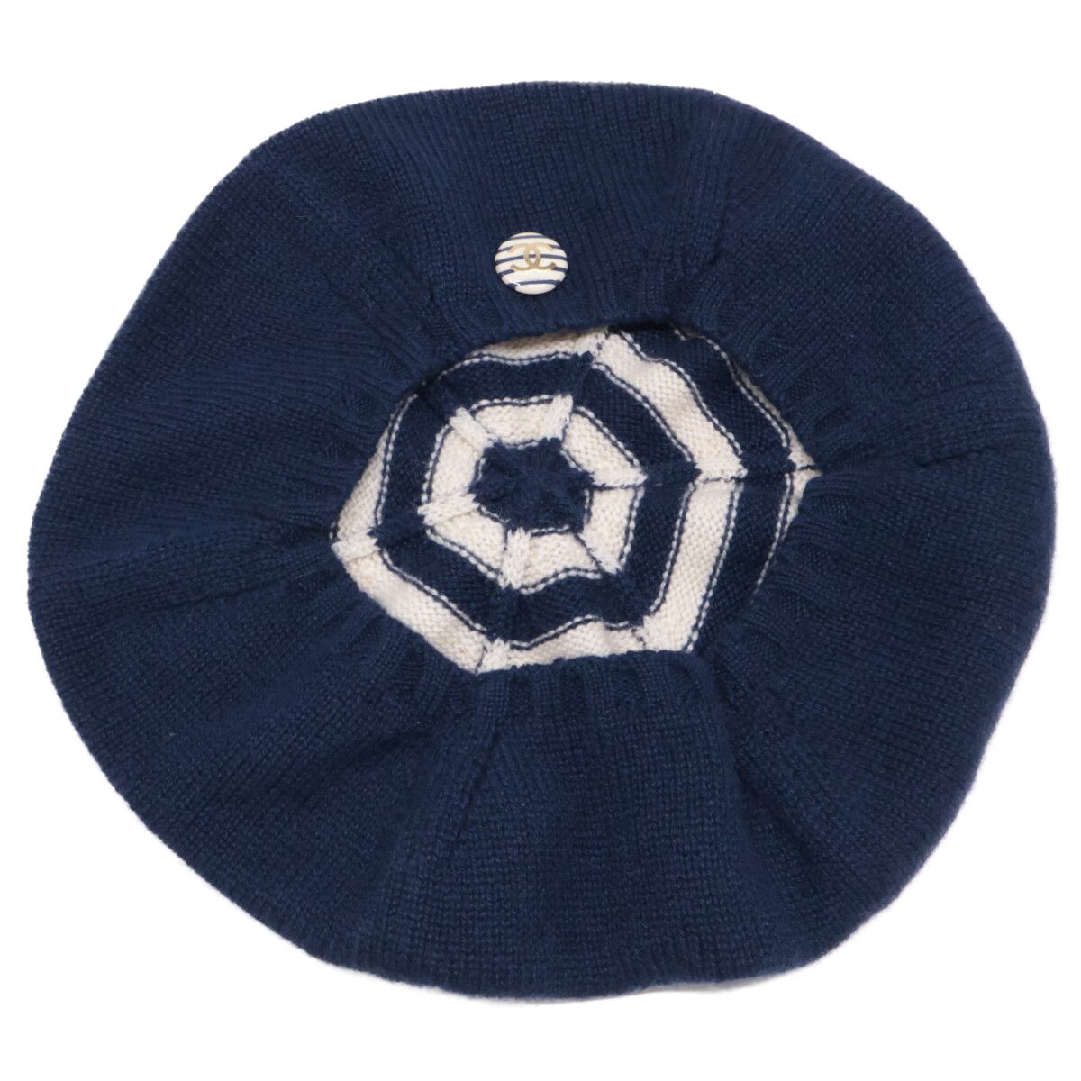 CHANEL シャネル ココマークボタン付 ボーダー カシミヤ ニット ベレー