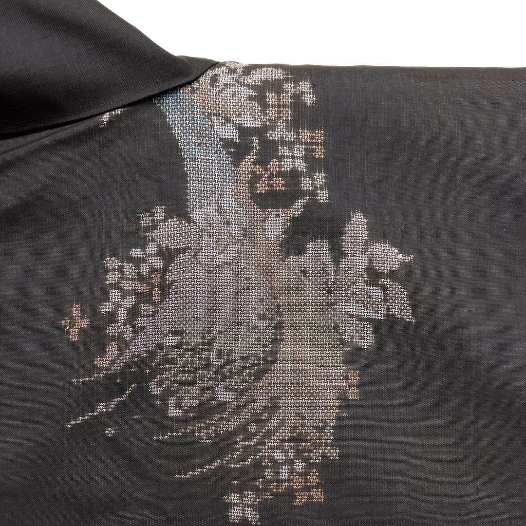  未着用 小紋 大島紬 地空き 孔雀 花模様 泥染 着物 121 b d ms 小紋 着物