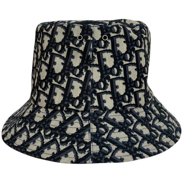 Christian Dior Teddy D リバーシブルボブハット 頭周り約58 cm ネイビー オブリーク柄 クリスチャンディオール