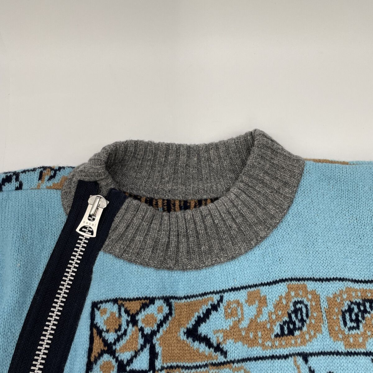 sacai サカイ 【×Dr.Woo】20-02341M ﾌﾞﾙｰ ﾗｲﾀﾞｰｽ ｼﾞｯﾌﾟ ﾆｯﾄ 1 - メルカリ