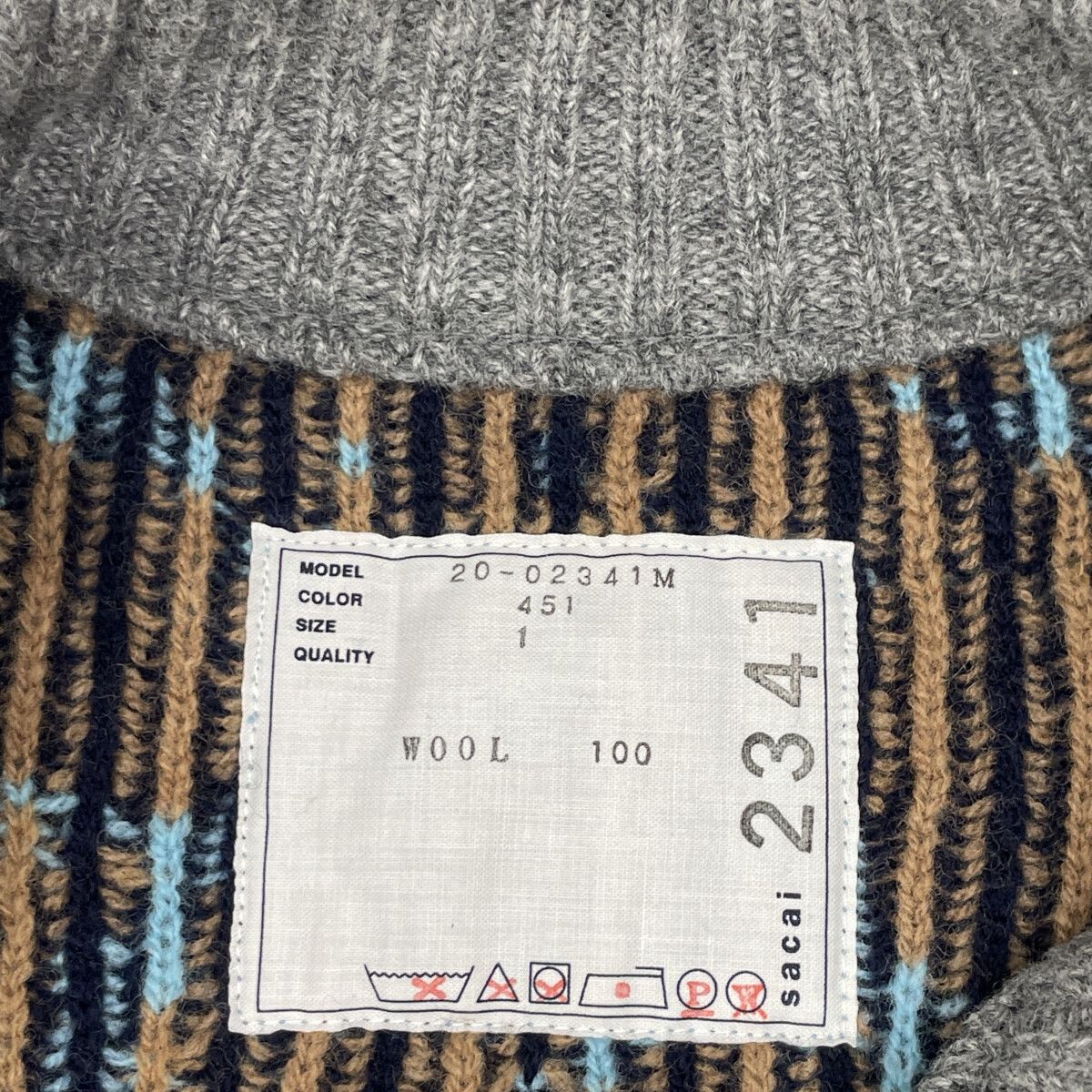 sacai サカイ 【×Dr.Woo】20-02341M ﾌﾞﾙｰ ﾗｲﾀﾞｰｽ ｼﾞｯﾌﾟ ﾆｯﾄ 1 - メルカリ