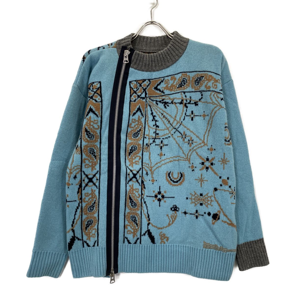 sacai サカイ 【×Dr.Woo】20-02341M ﾌﾞﾙｰ ﾗｲﾀﾞｰｽ ｼﾞｯﾌﾟ ﾆｯﾄ 1 - メルカリ