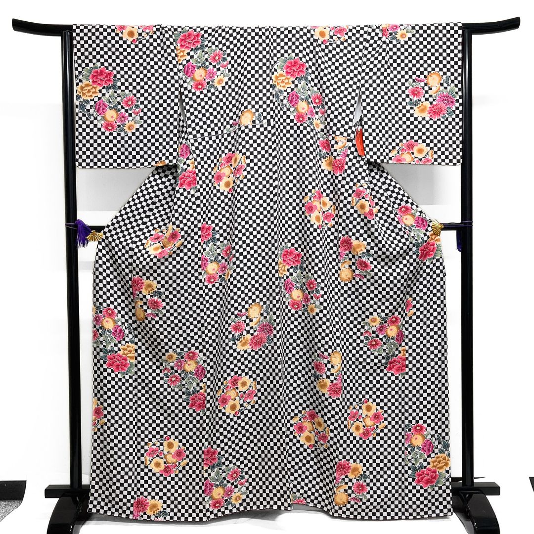 押切もえ 未着用 小紋 市松 華紋 MOE 着物 121 b d ms