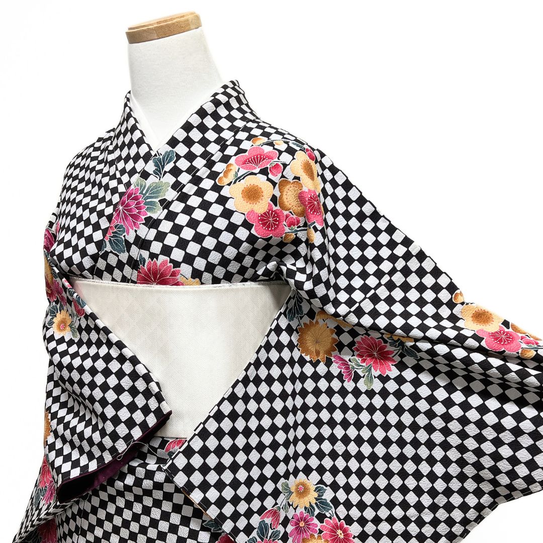 押切もえ 未着用 小紋 市松 華紋 MOE 着物 121 b d ms