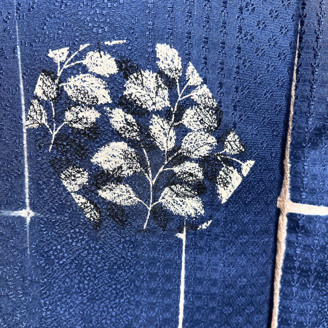  未着用 小紋 裂取り リーフ模様 格子 着物 121 b d ms 小紋 着物