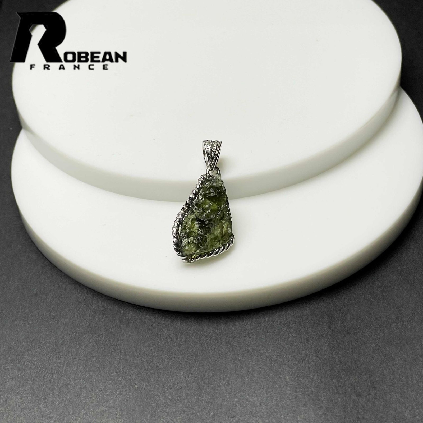 EU製 定価15万円 ROBEAN モルダバイト 925銀 ペンダント パワーストーン 天然石 幸運 お守り プレゼント 約25.3 16.7 9 mm