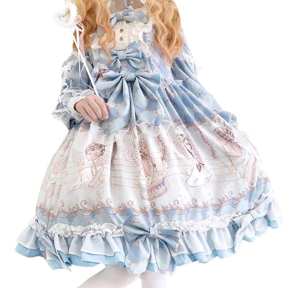 ワンピース ロリータ 長袖 ロリータ服 森ガール 女の子 姫 ドレス ゆめかわいい リボン フリル 天使 コスプレ 衣装 イベント