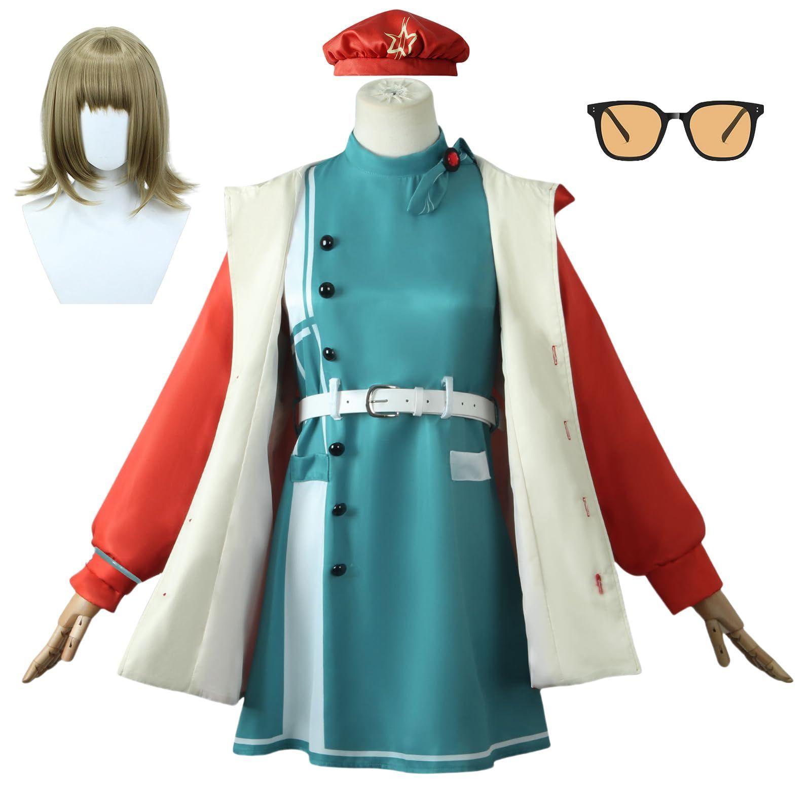 リバース コスプレ 星 コスプレ衣装 レッドグリーン 和服 着物 浴衣 ハット メガネ 飾り ウィッグ付き 制服 仮装 同
