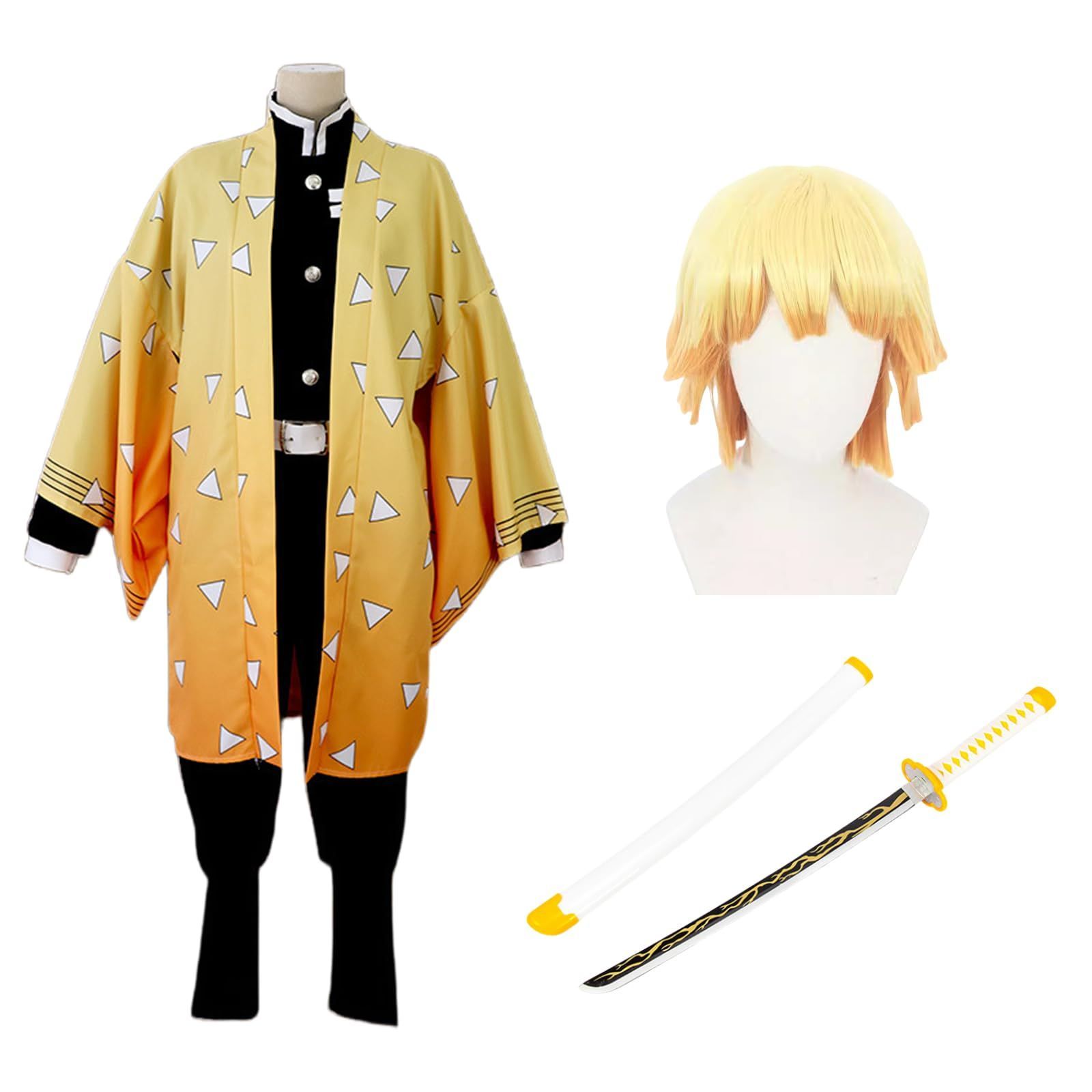 我妻善逸コスプレ 衣装 ウィッグ付き 竈門 炭治郎 竈門禰豆子 胡蝶しのぶ 冨岡義勇 制服 仮装 同人服 コスチューム ステージ服