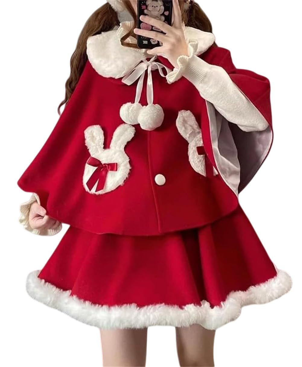 コスチューム 新年 赤い 雰囲気 マントジャケット ミニスカート 2点セット コスプレ サンタクロース ロリ