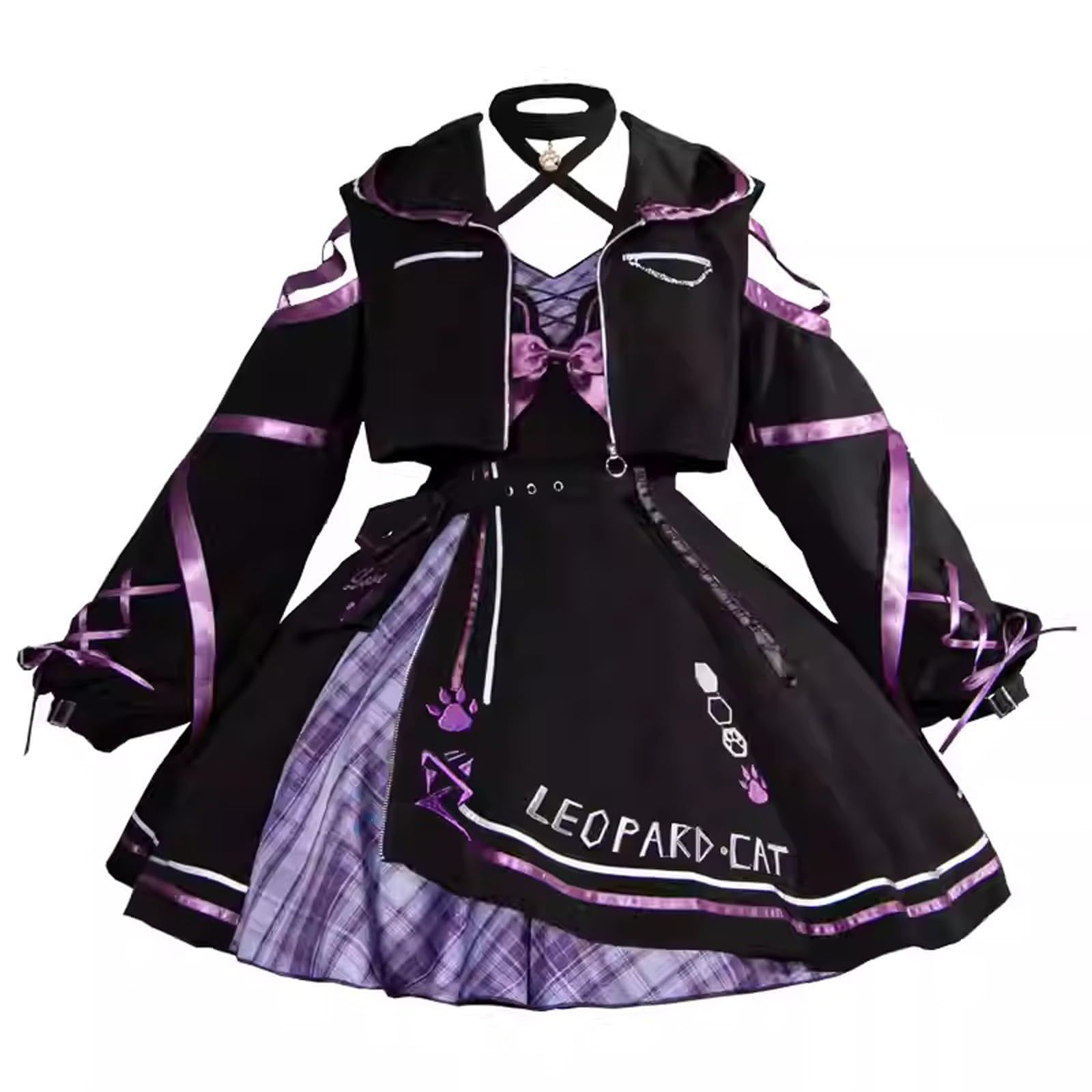 アイドル ダンス衣装 ロリータワンピース 地雷系 ゴスロリ 長袖 黒 紫リボン 大きいサイズ 肉球 コスプレ衣装 森ガール ゆめ
