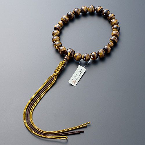仏壇屋 数珠 浄土真宗 本式数珠 男性用 虎目石 22玉 正絹紐房 京念珠 本連数珠 門徒 正式数珠 片手数珠 タイガーアイ 発行 京念珠製造師製作証明書付