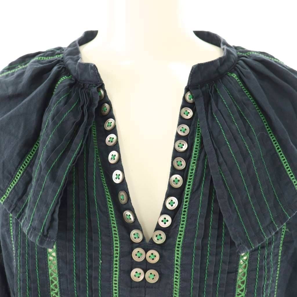 ミュベール muveil カラーステッチブラウス 40 ネイビー グリーン /ES