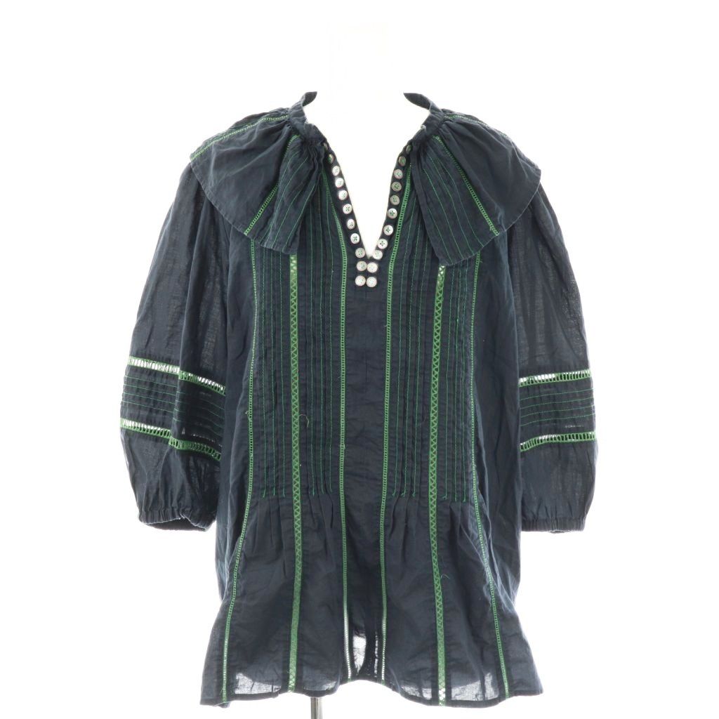 ミュベール muveil ステッチブラウス 40 ネイビー グリーン ES OS