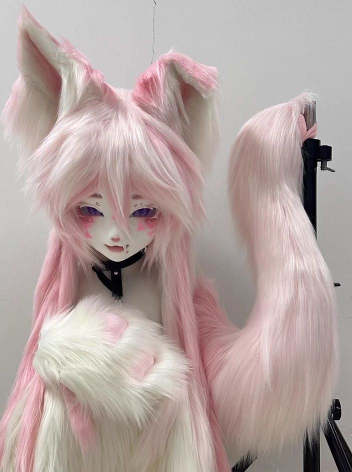 ファースーツ 着ぐるみセット NO.313 キツネ ピンク ケモノ 全頭ヘッド ぬいぐるみ コスプレ コスチューム