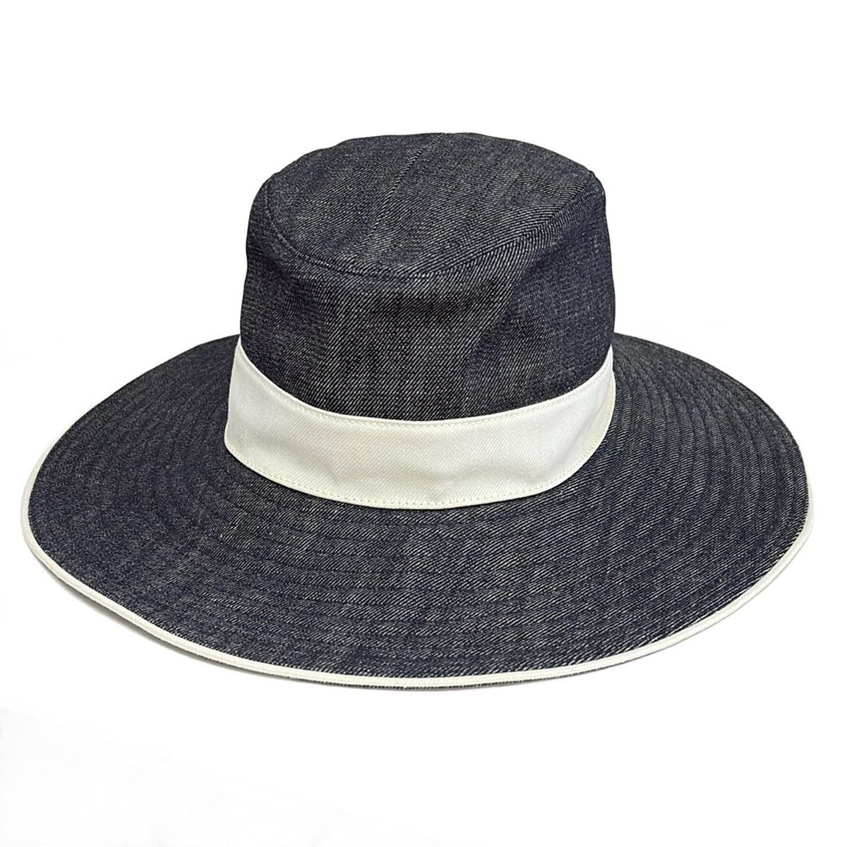 HERMES(エルメス) ハット 58美品 - ダークグレー×白 コットン、リネン