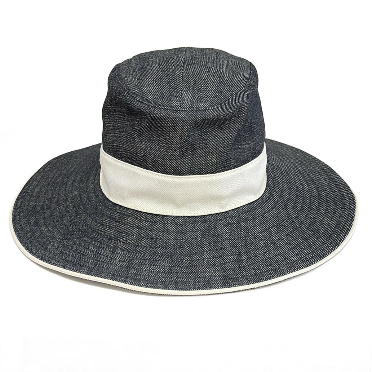 HERMES(エルメス) ハット 58美品 - ダークグレー×白 コットン、リネン