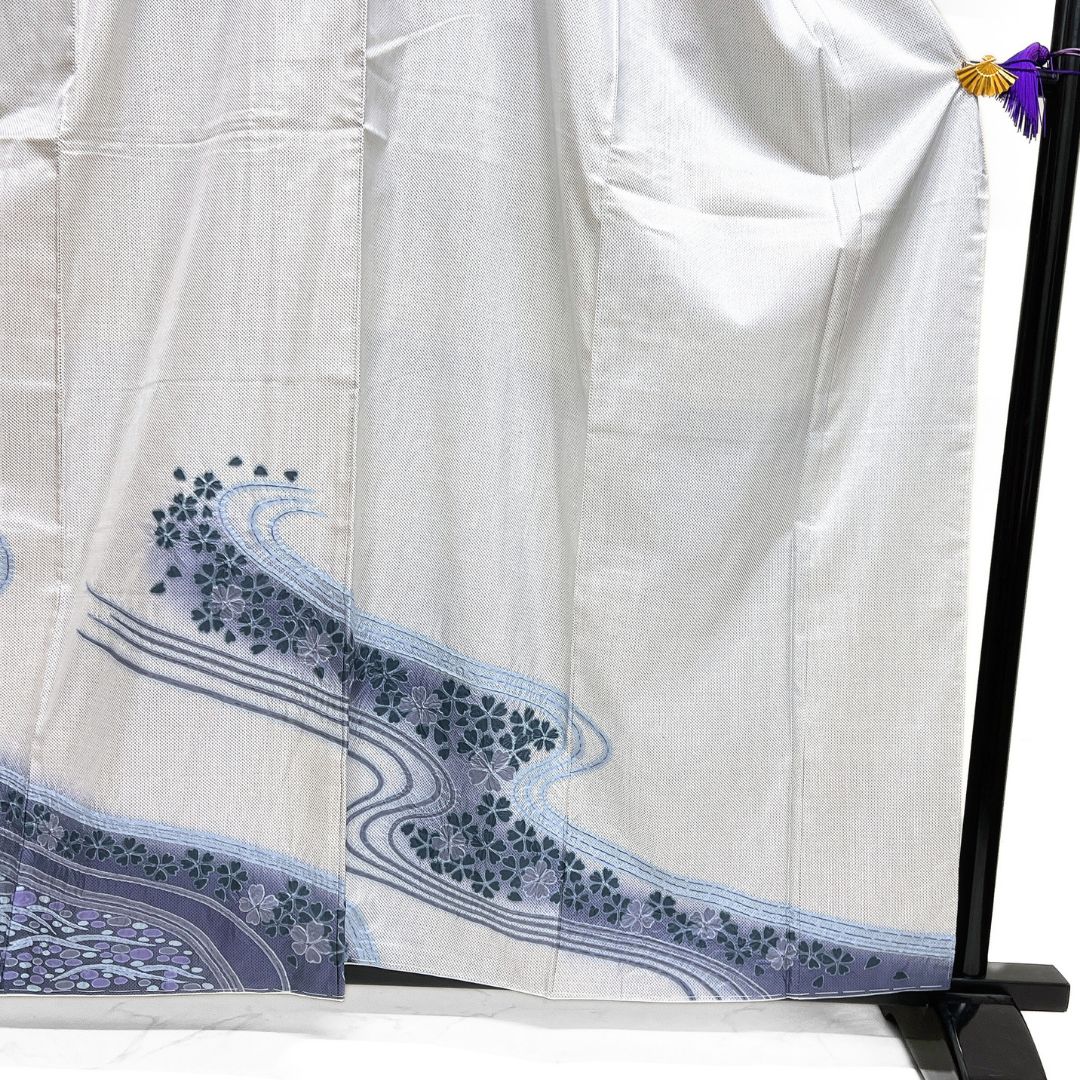 訪問着 白大島紬 藍染 絞り 流水 桜 水玉 着物 115b d ms - メルカリ