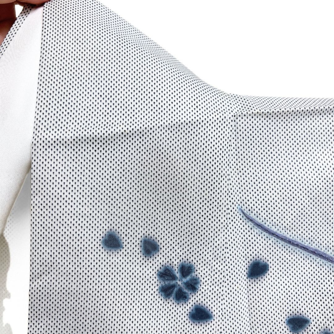 訪問着 白大島紬 藍染 絞り 流水 桜 水玉 着物 115b d ms - メルカリ