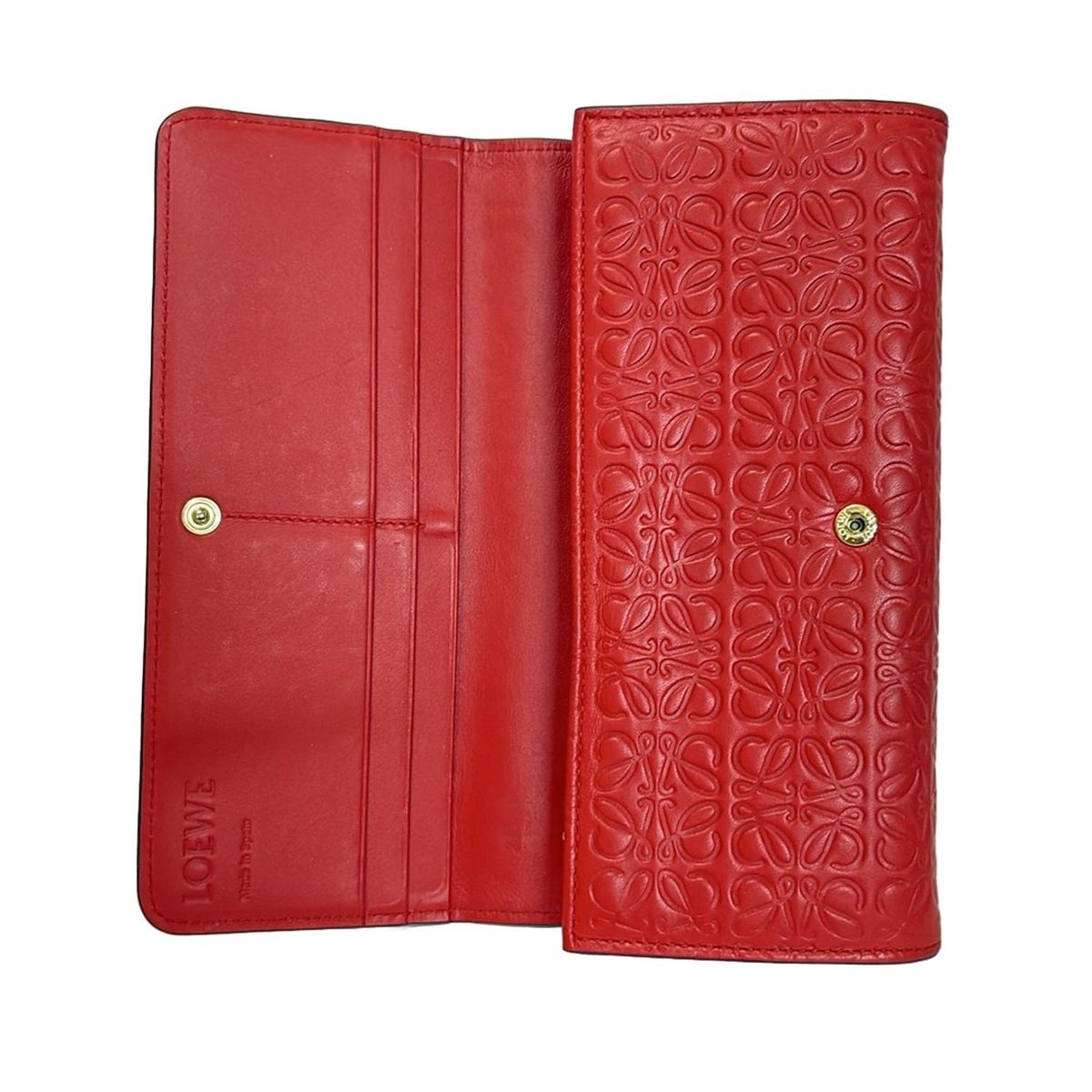 LOEWE(ロエベ) 長財布 アナグラム柄 レッド 型押し加工 レザー - メルカリ