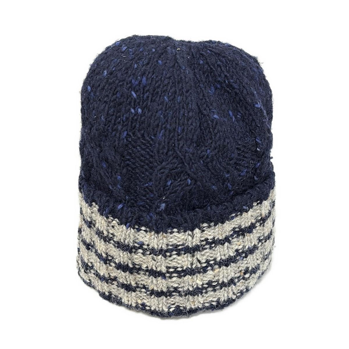 THOM BROWNE トムブラウン ニット帽 - ネイビー×ライトグレー×マルチ ボーダー ウール