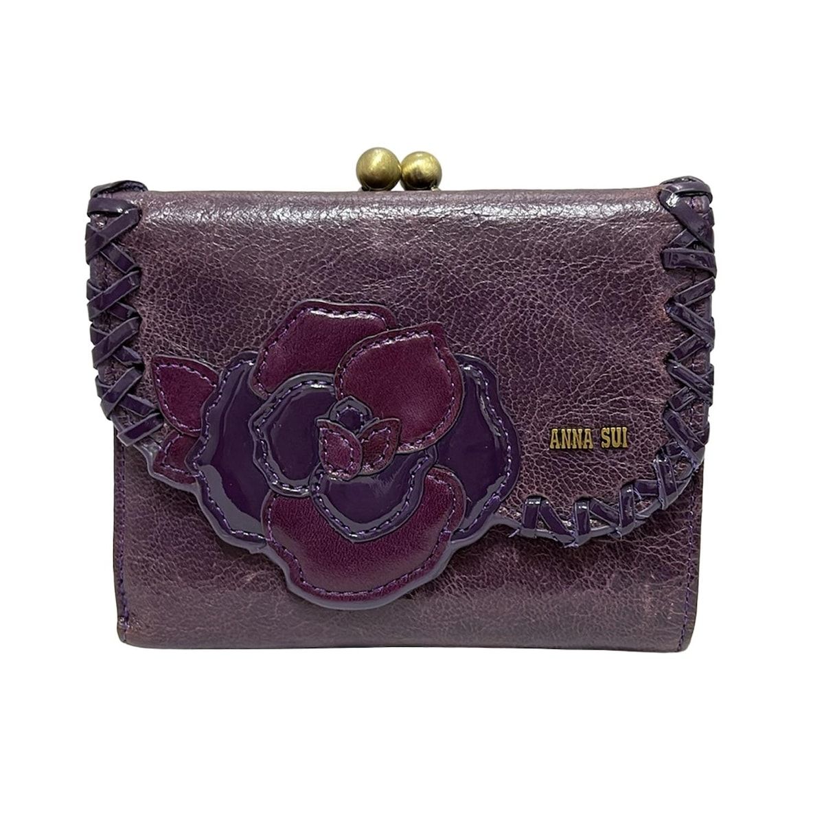 ANNA SUI(アナスイ) 2つ折り財布美品 - パープル フラワー(花)/がま口