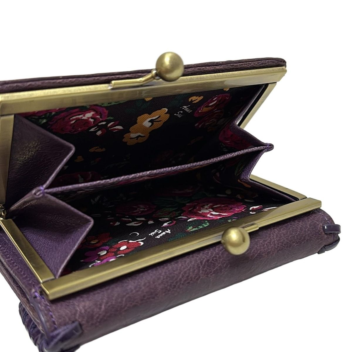 ANNA SUI(アナスイ) 2つ折り財布美品 - パープル フラワー(花)/がま口