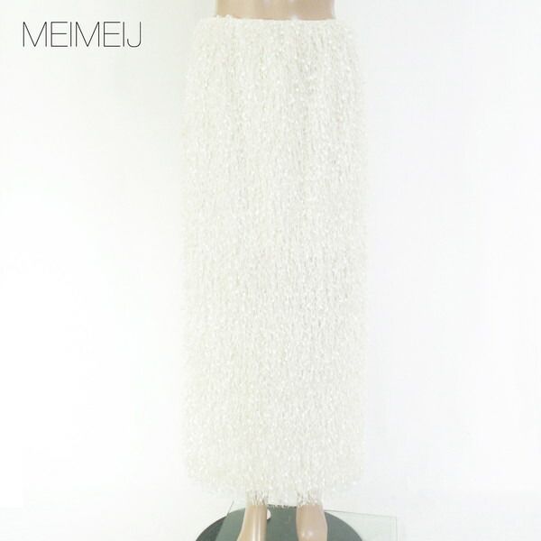 75 OFF メイメイジェイ MEIMEI J スカート 40 ESK 743 Mサイズ オフホワイト レディース ロングスカート シャギースカート イタリア製