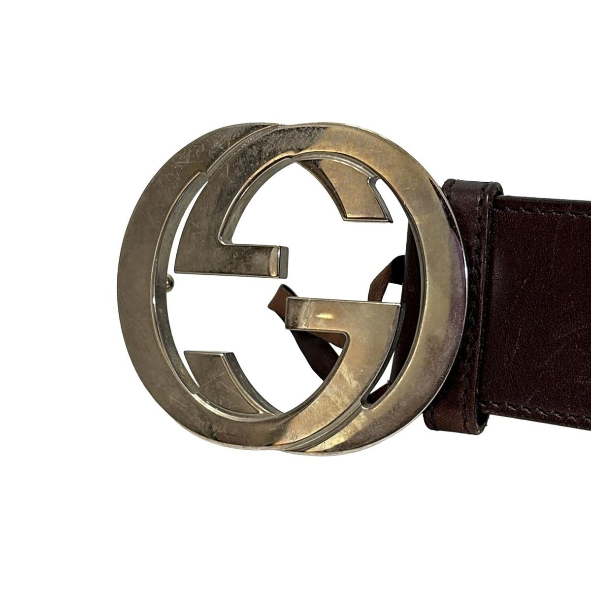 GUCCI(グッチ) ベルト 80/32 - 114984 ダークブラウン×シルバー