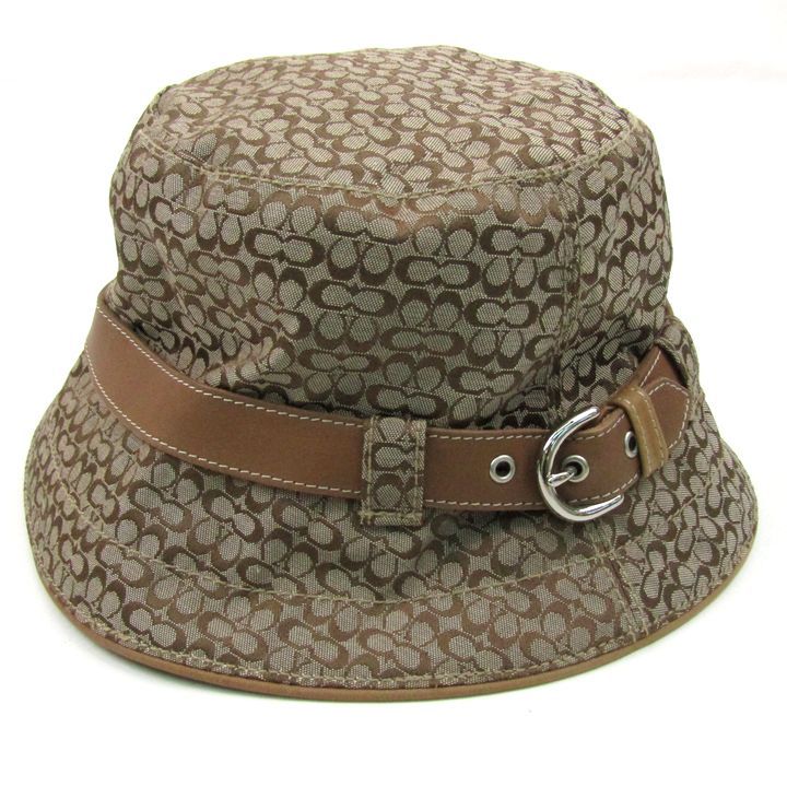 コーチ ハット ミニシグネチャー ベルト キャンバス レザー 帽子 ブランド レディース P Sサイズ ブラウン COACH